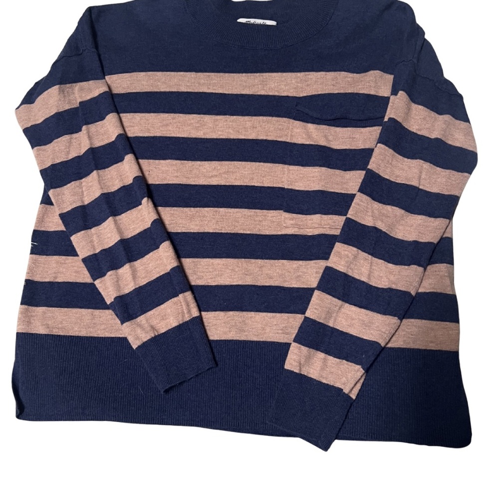 Madewell Navy and Pink Striped Crewneck Sweater